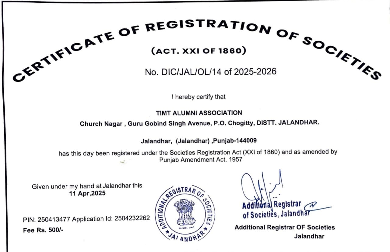 Alumni Registration Certificate